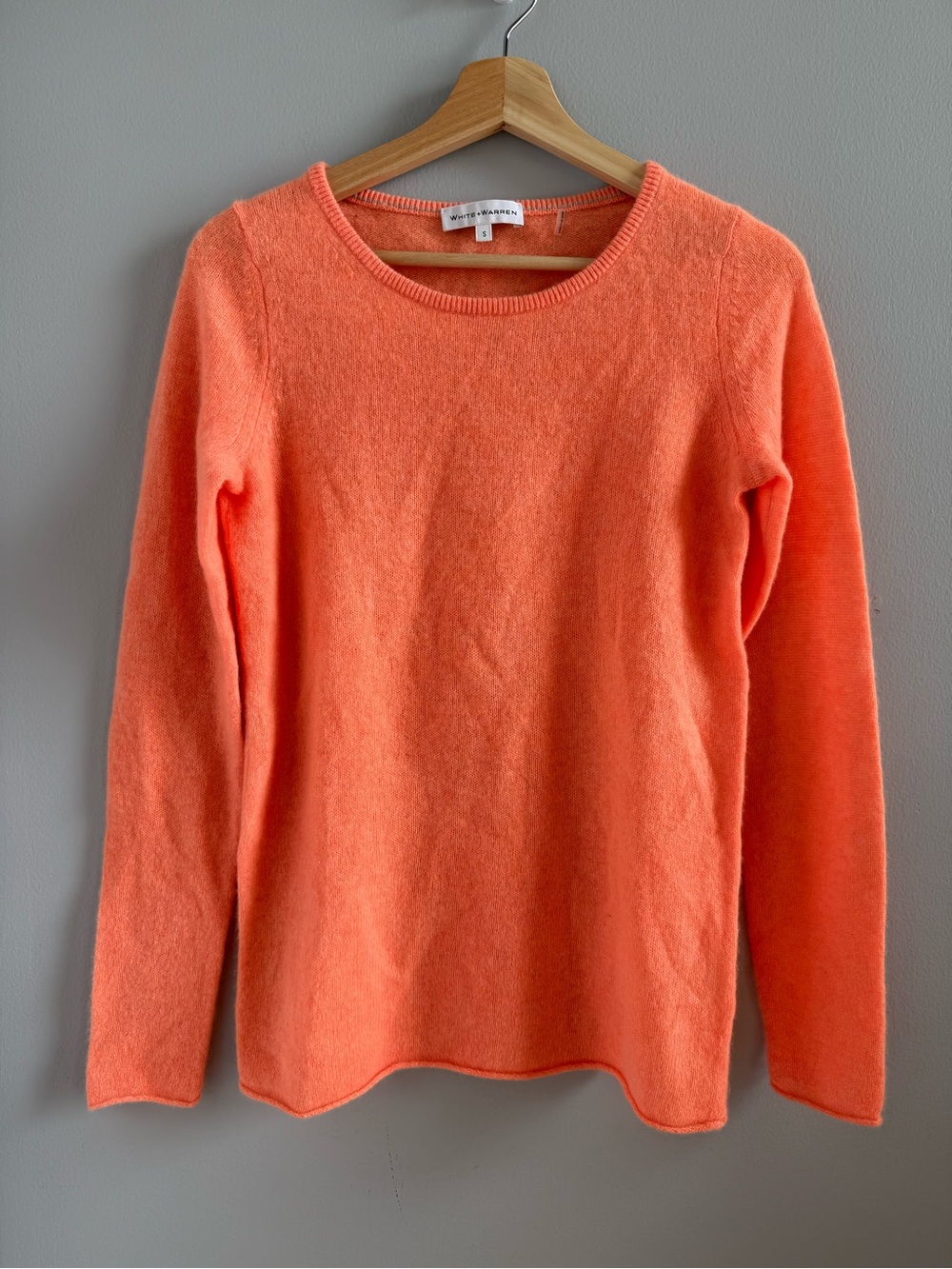 White + Warren Orange Crewneck Cashmere Sweater